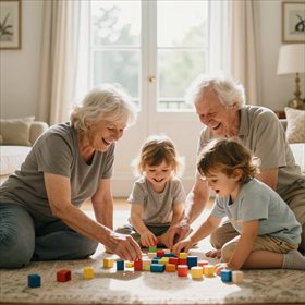 Grands-parents jouant avec leurs petits-enfants